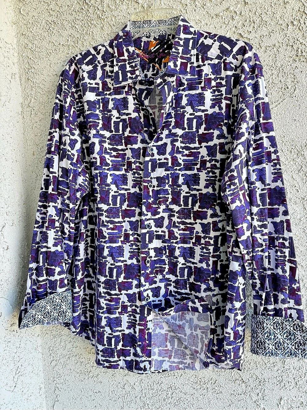 Robert Graham Geometric Button Down in Purple & White Size Large